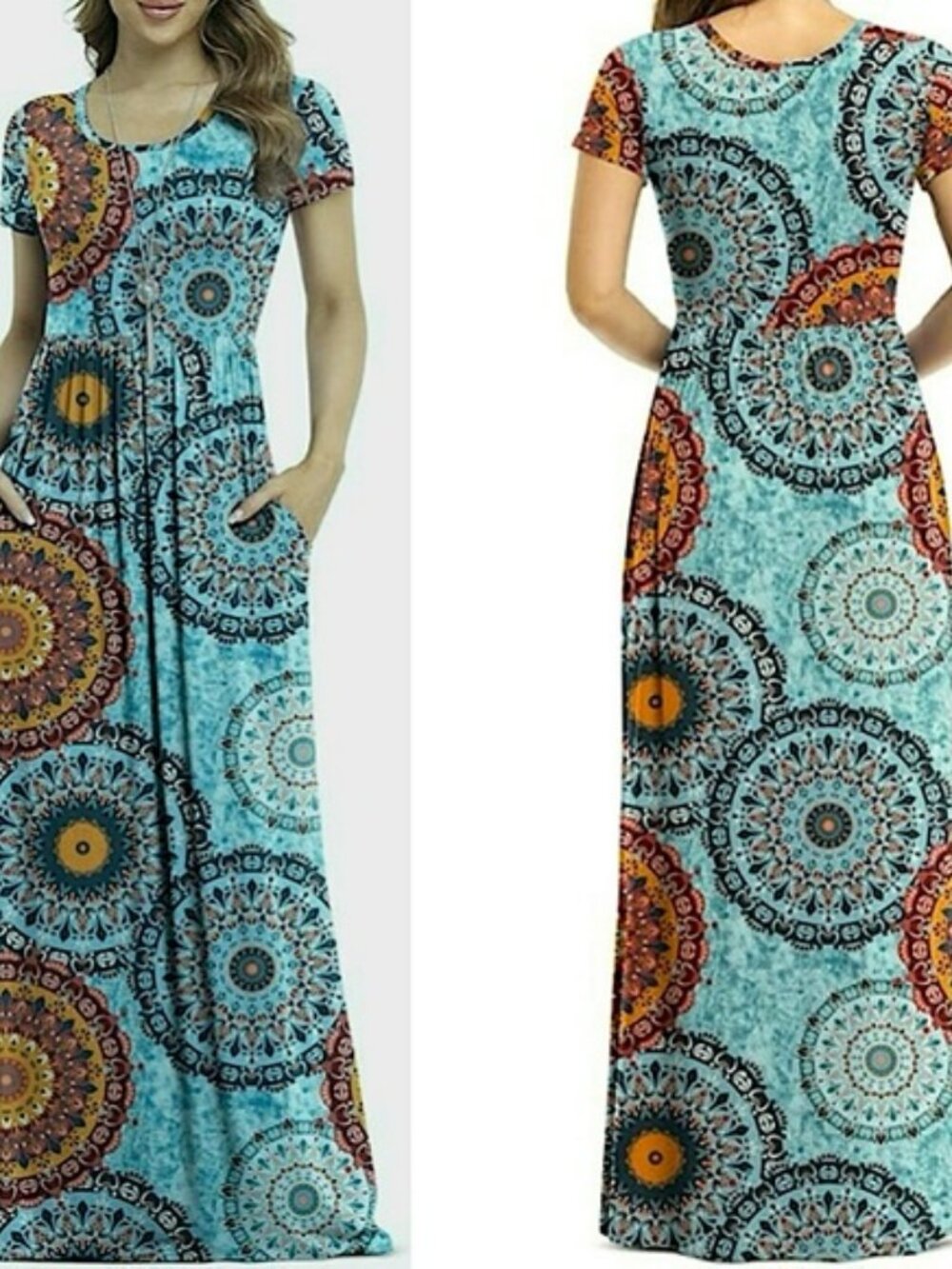 NWOT Empire Waist Short Sleeve Long Dress Pockets Summer Floral Maxi Dress